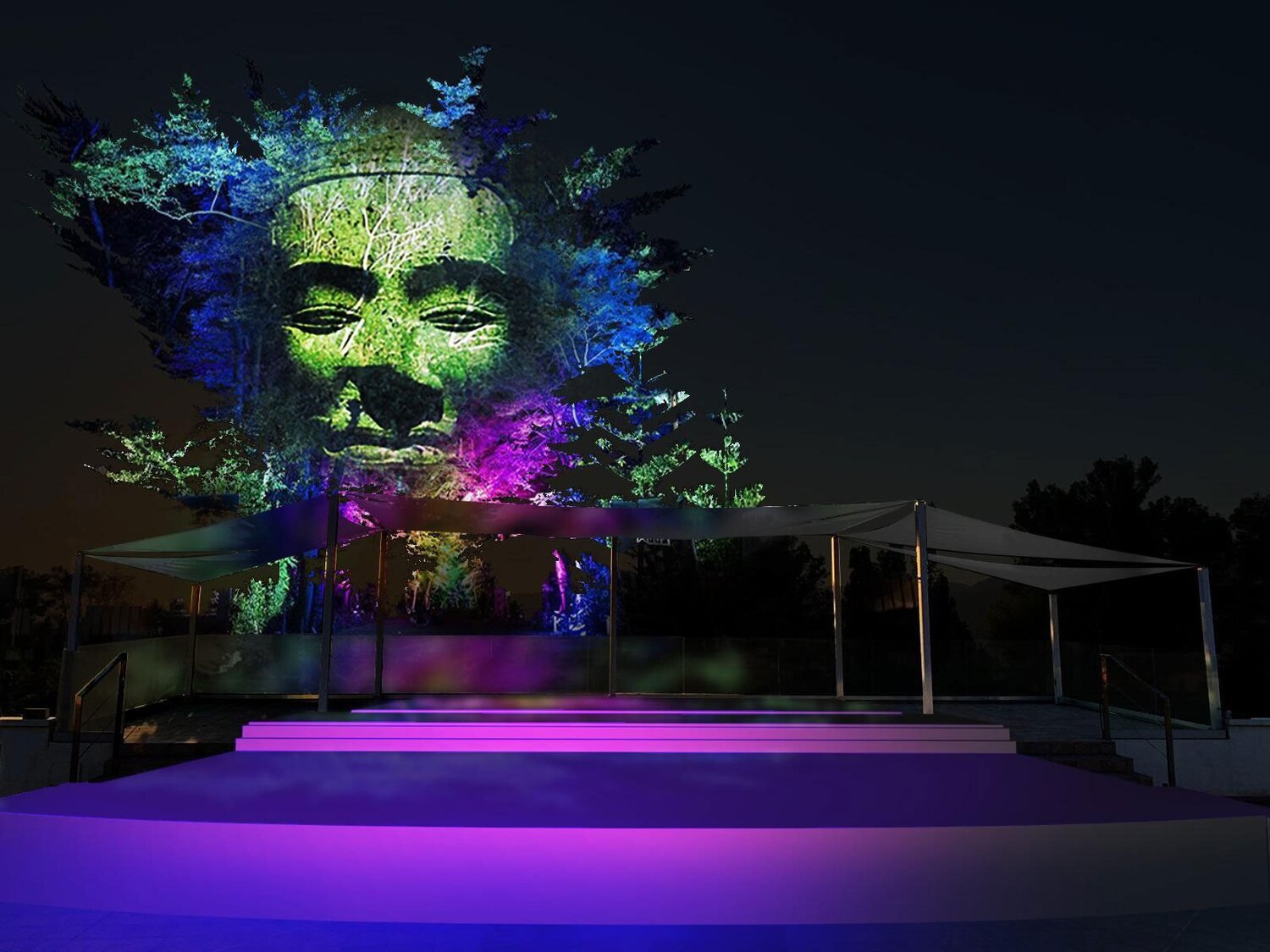 Jardín de 528 The Artful con proyecciones nocturnas