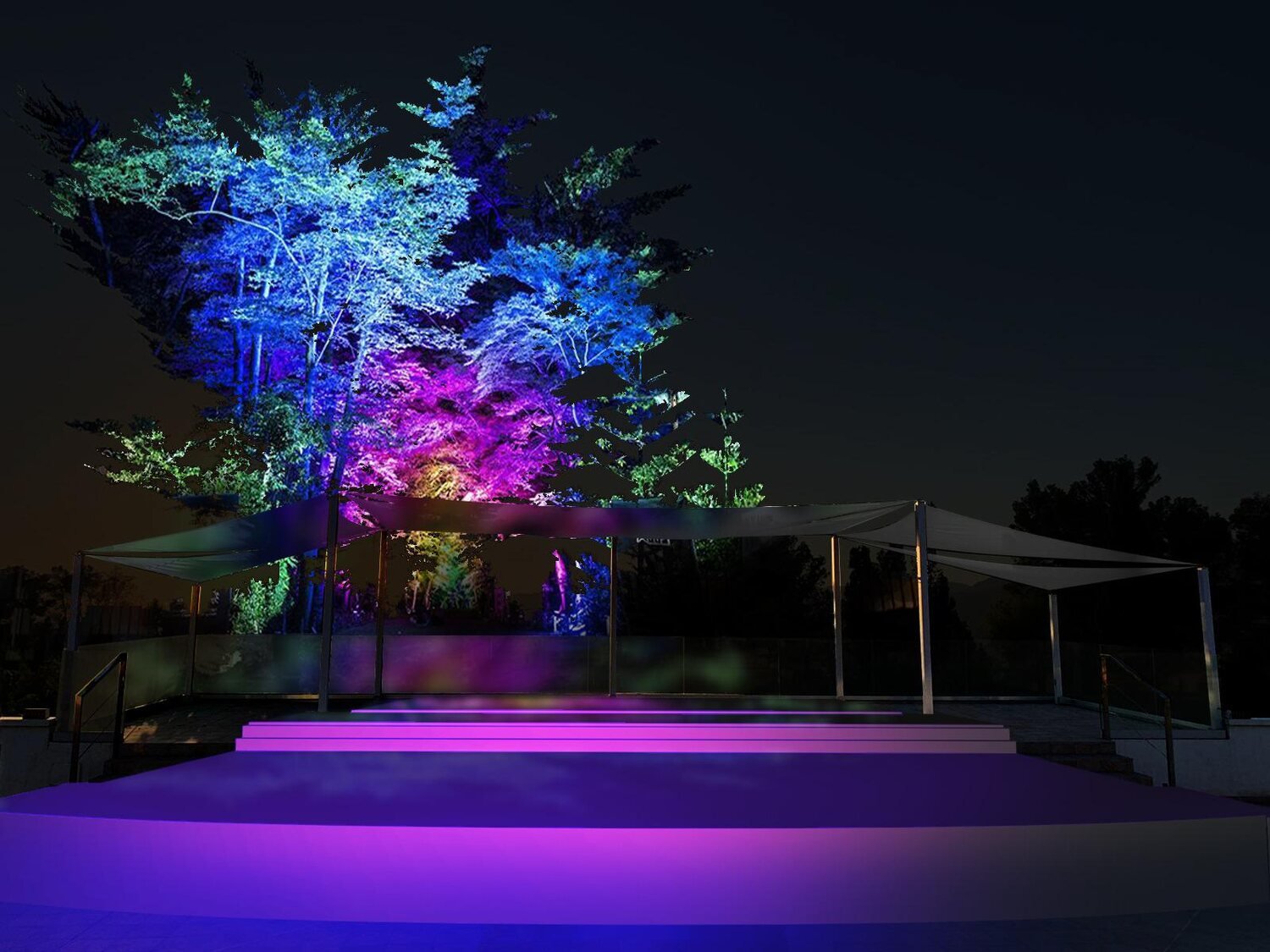 Jardín de 528 iluminado de noche